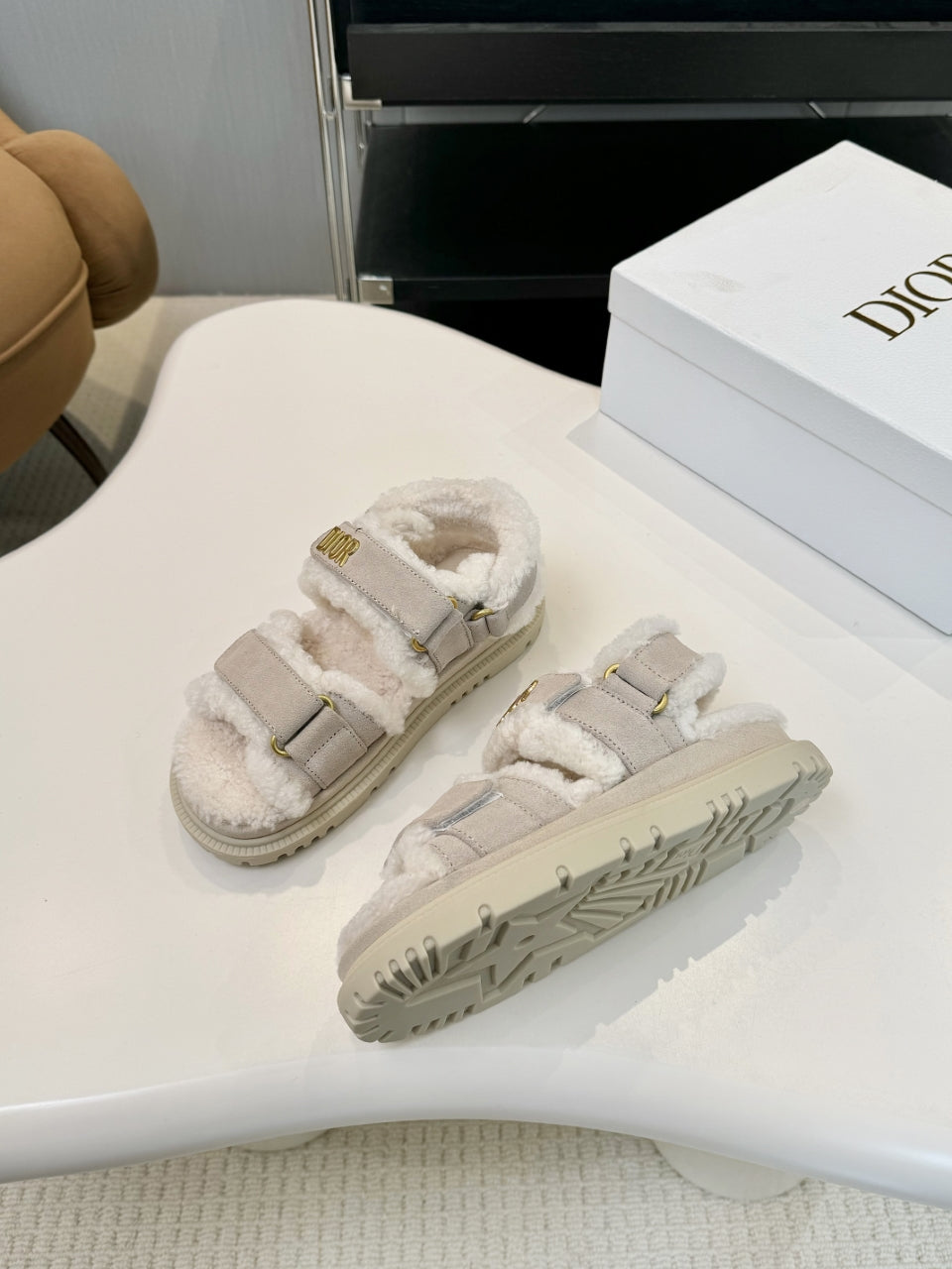 CD Dioract Sandal Light Gray Suede Wool 529376