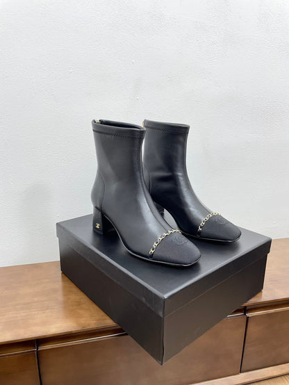 CC Ankle Boots 50mm Black Chain Lambskin