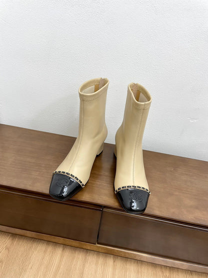 CC Ankle Boots 50mm Beige Chain Lambskin