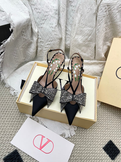 VT 26s Slingback 80 Black Rhinestone Silk Sheepskin 611405