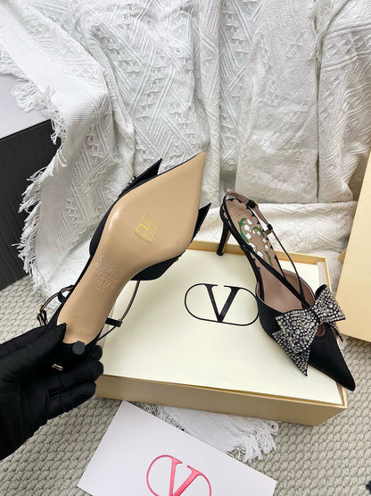 VT 26s Slingback 80 Black Rhinestone Silk Sheepskin 611405