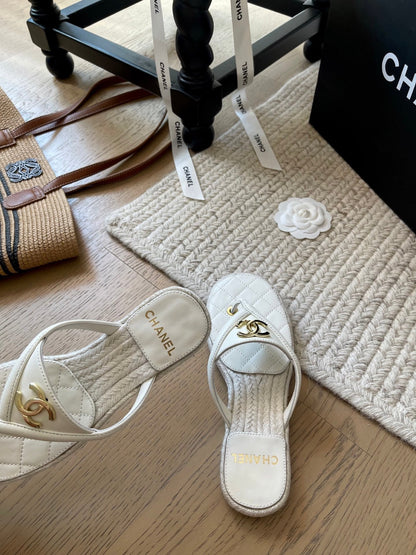 CC 25 Flip Flop Sandals White Calfskin Espadrilles