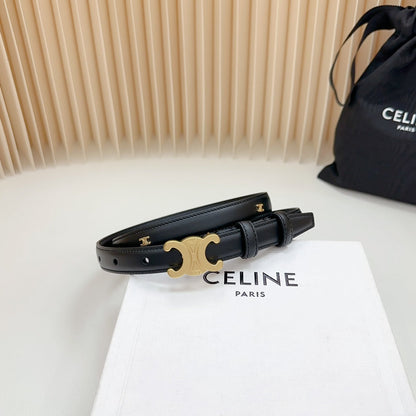 Triomphe Belt 18mm Black Calfskin Gold Buckle Logo Motif Attached