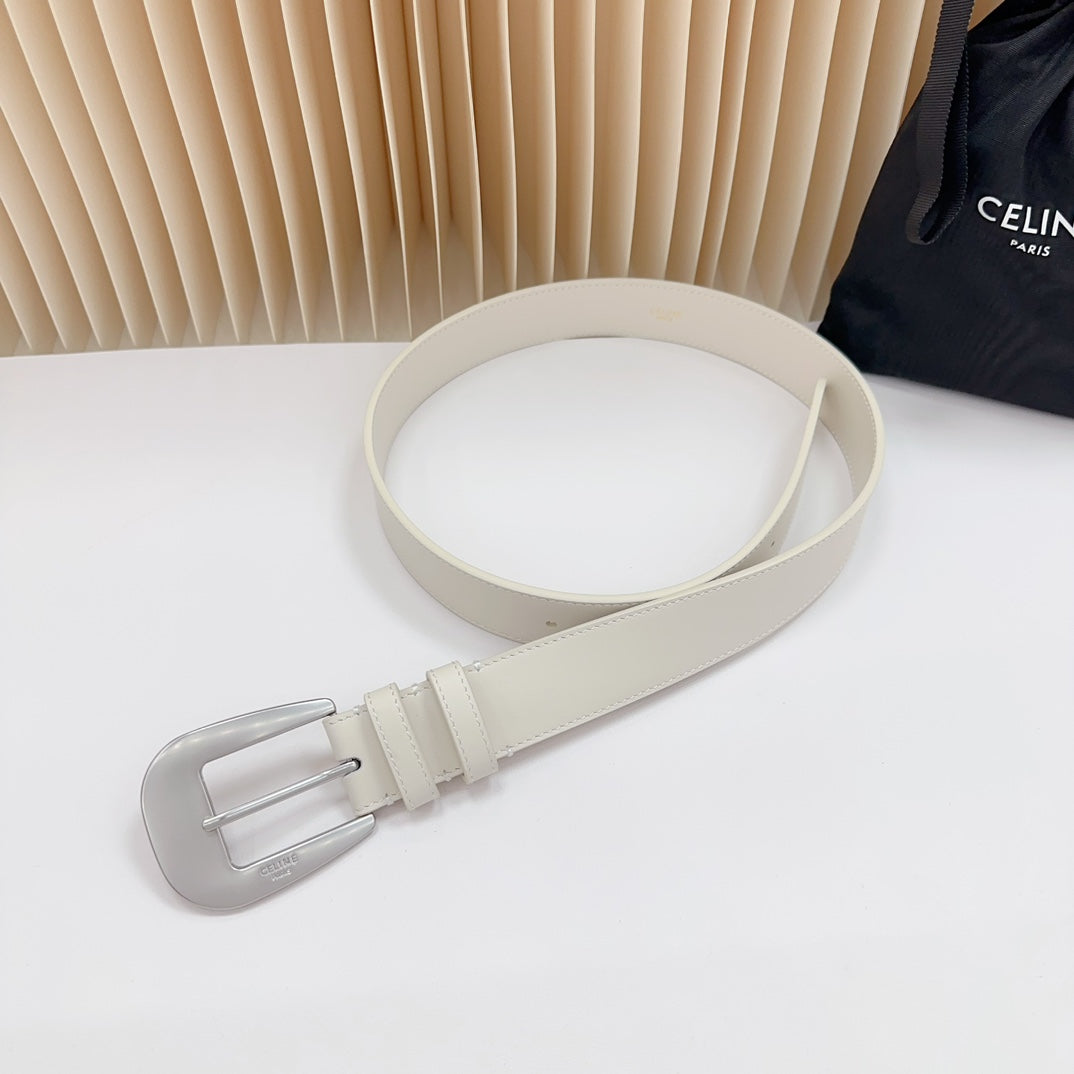 CEL Silver Western 35mm Belt White Cowhide 175055