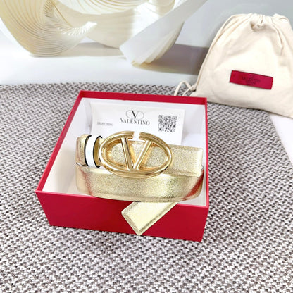 The Bold Edition Reversible Belt 30mm Gold Metalic White Calfskin Gold Buckle
