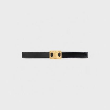 CL MEDIUM 25 MM REVERSIBLE FRAMED TRIOMPHE BELT BLACK AND BRONZE BROWN CALFSKIN GOLD HARDWARE