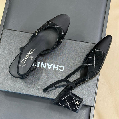 Chanel 25 Plaid Slingback Black Suede Sheepskin 468361