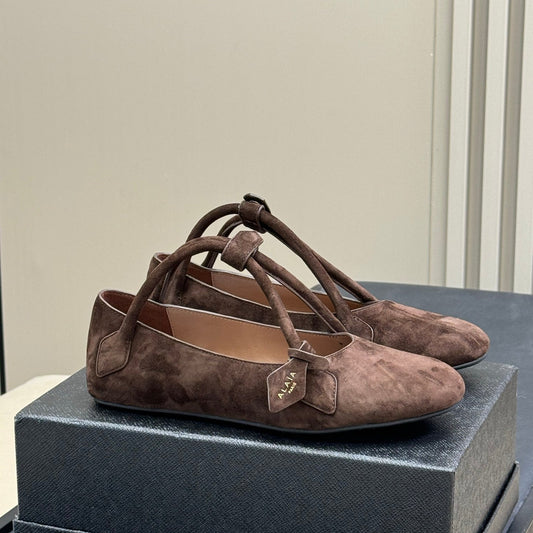 ALAIA  Le Teckel  Ballet Flats Dark Brown Suede 468728