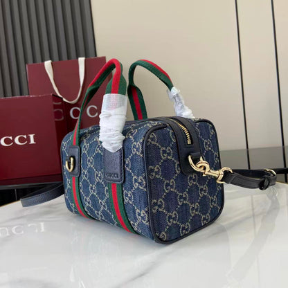 Gucci 25 GG Handbag Navy Blue Denim Leather 288801