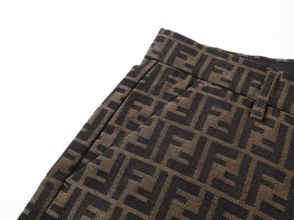 Fendi 2026 Men's Shorts Monogram Black Brown Jacquard Woven Fabric