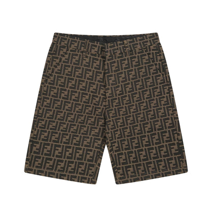 Fendi 2026 Men's Shorts Monogram Black Brown Jacquard Woven Fabric