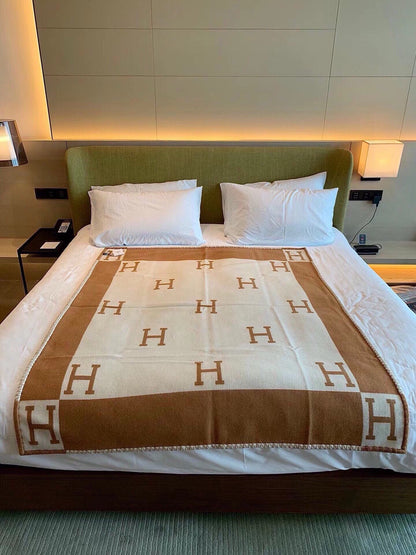 HM Blanket Brown White Wool Cashmere