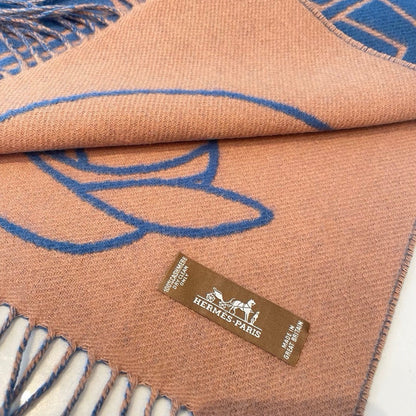 CASAQUE ENTRELACS EQUESTRES 190 CM SCARF IN AZURE BLUE CASHMERE