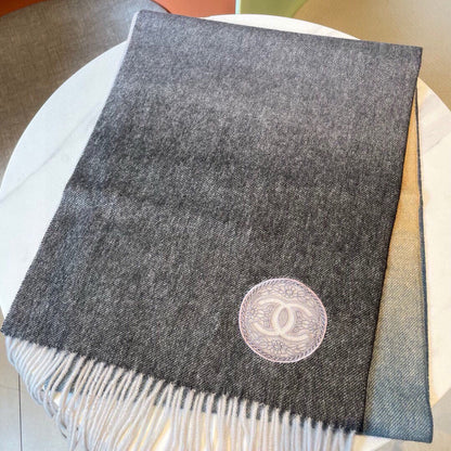 CC Scarf 180 CM In Black Blue Mix Grey Beige Cashmere 381207