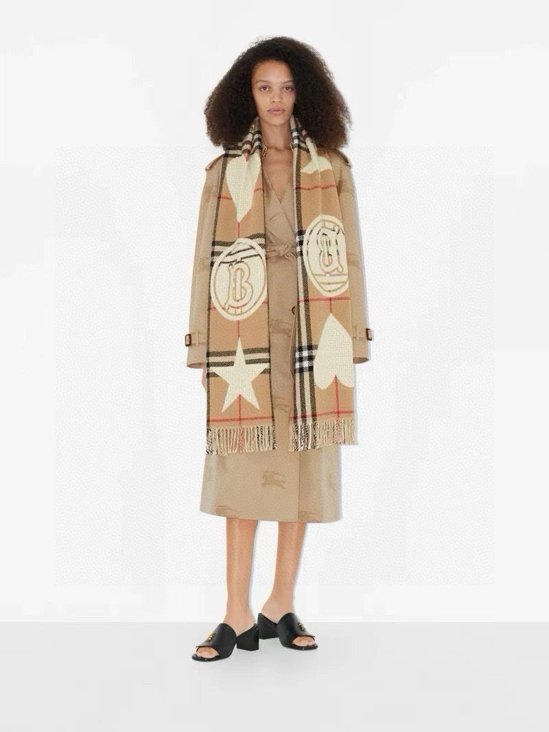 SCARF 205 CM IN CAMEL BEIGE MIX WHITE WOOL AND CASHMERE 408559