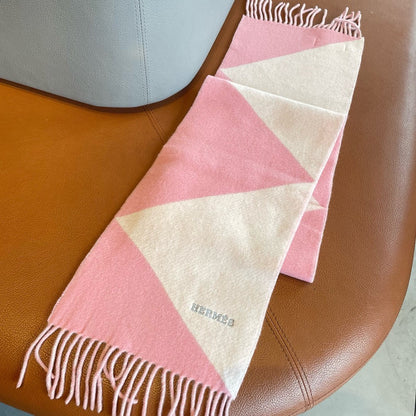 Geometric Scarf 151 CM IN Light Pink Mix White Cashmere