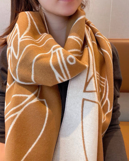 Casaque Entrelacs Equestres Scarf 195 CM Brown Mix White Cashmere