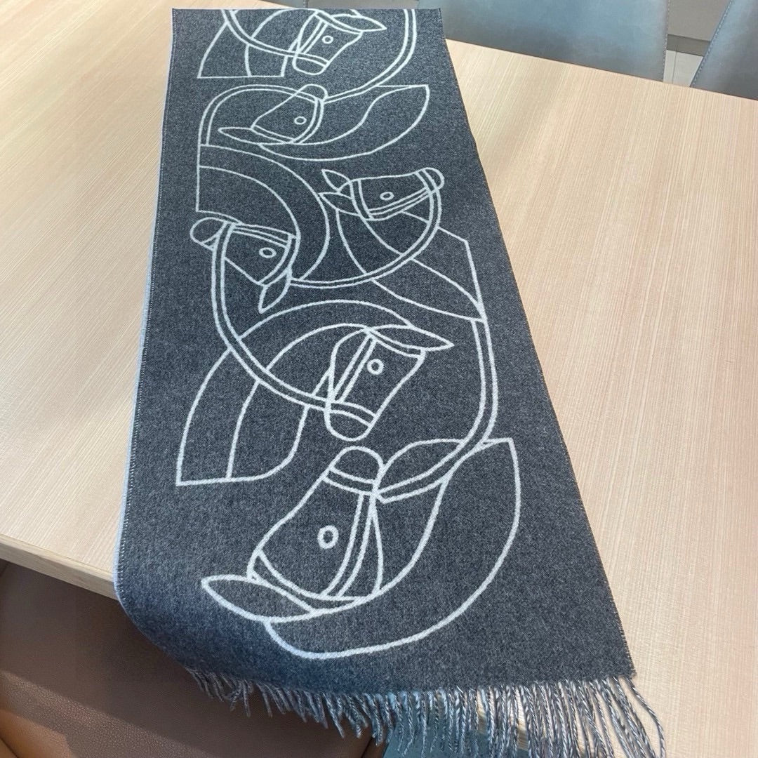 Casaque Entrelacs Equestres Scarf 195 CM Grey Mix White Cashmere