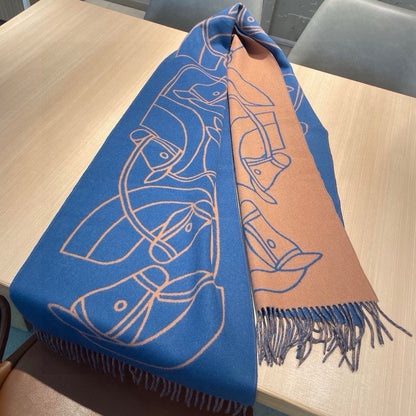 Casaque Entrelacs Equestres Scarf 195 CM Blue Mix Light Brown Cashmere