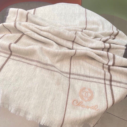 CC Scarf 190 CM In Light Grey With Brown Stripes Cashmere 411650