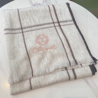 CC Scarf 190 CM In Light Grey With Brown Stripes Cashmere 411650