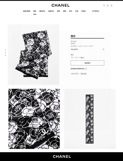 CC Scarf 185 CM In Black Mix White Cashmere And Wool 411652