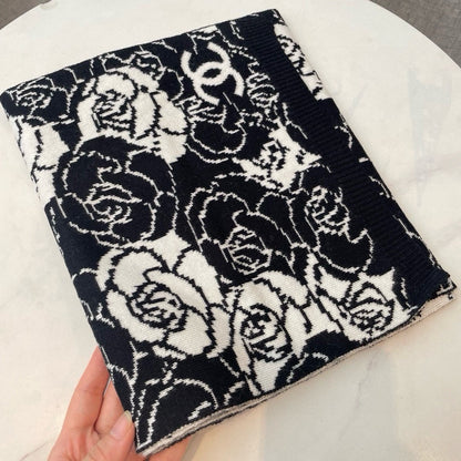 CC Scarf 185 CM In Black Mix White Cashmere And Wool 411652