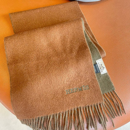 Scarf 180 CM In Brown Mix Light Moss Green Cashmere