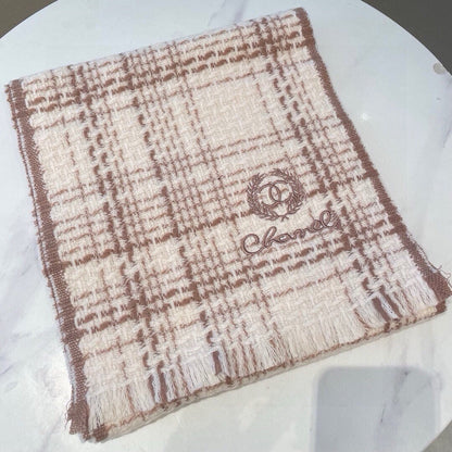 CC Scarf 186 CM In White With Brown Stripes Fleece Wool 416926
