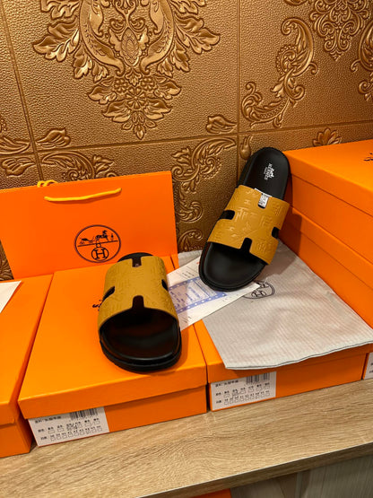 HM IZMIR SLIPPER SAFFRON AND BLACK CALFSKIN