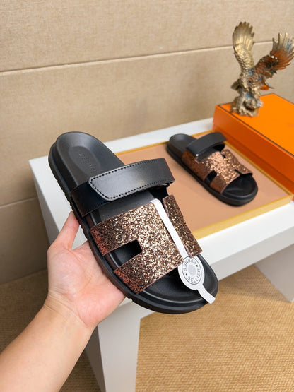 HM Men's Chypre Sandals Metallic Copper Calfskin 735678