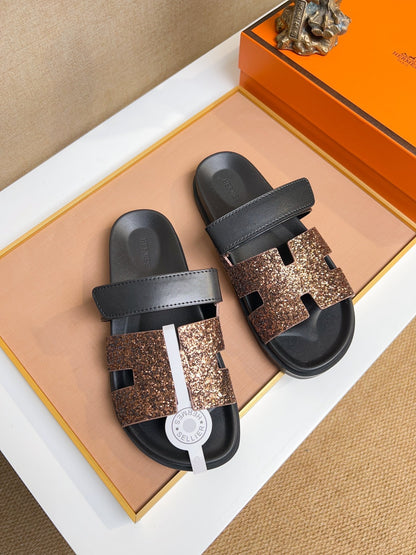HM Men's Chypre Sandals Metallic Copper Calfskin 735678