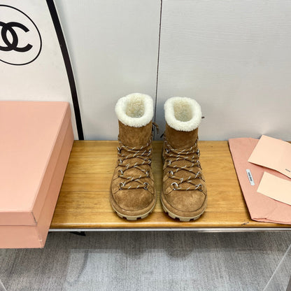 Miu Ankle Boots Brown Stone Yellow Suede