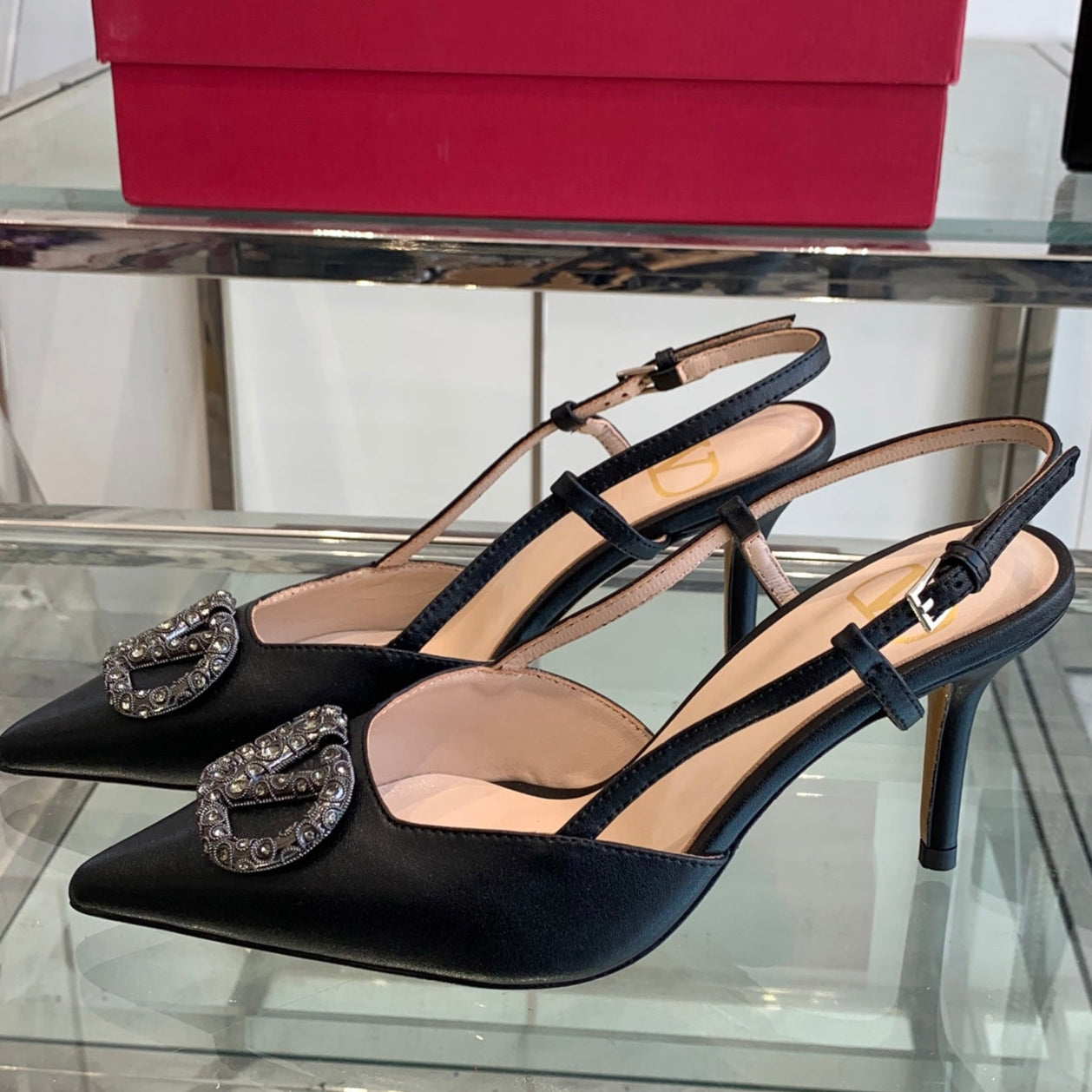 VT 25 High Heels Slingbacks Balck Cowhide 292335
