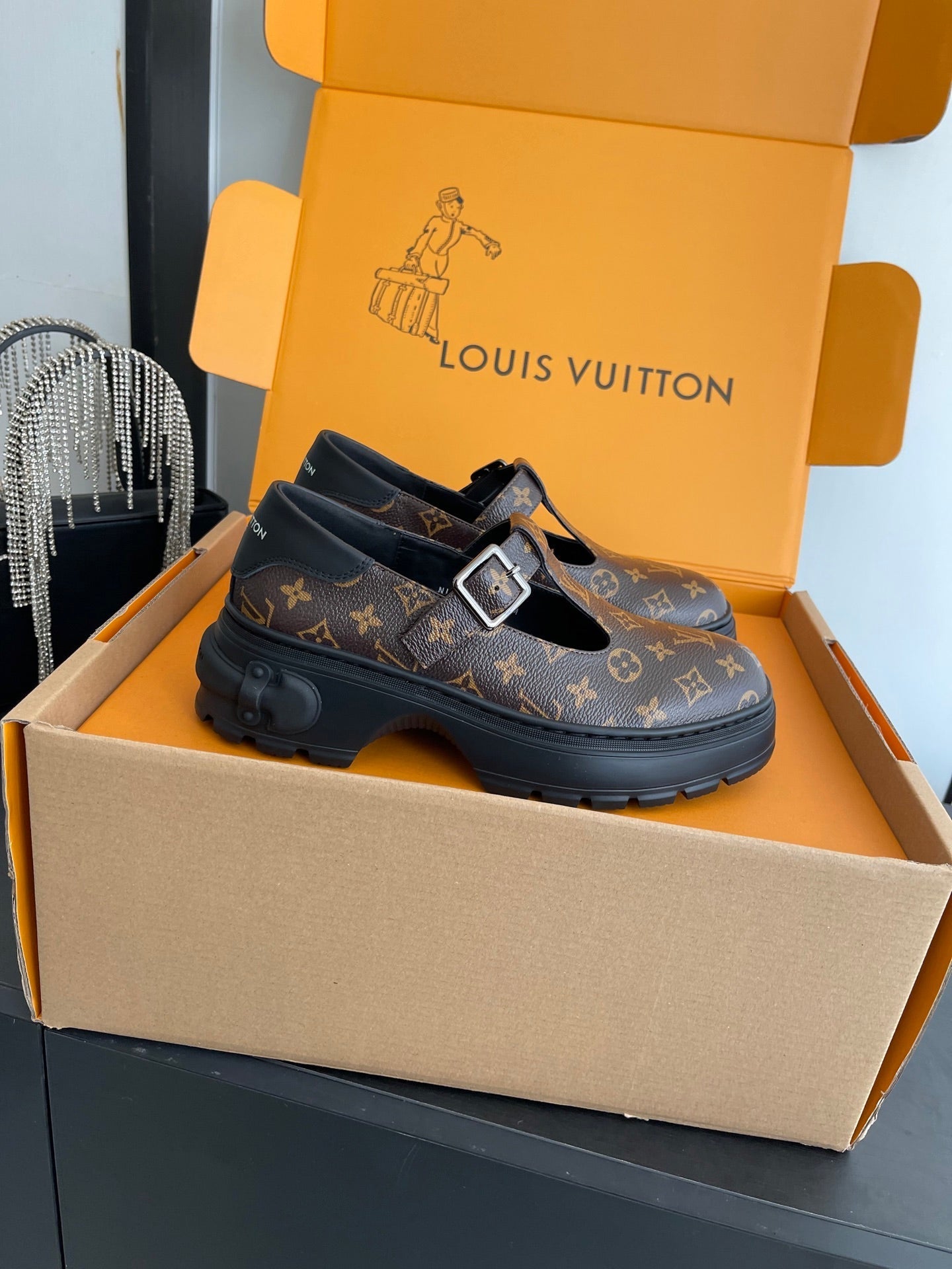 LV 26ss Platform Mary Jane Brown Monogram Cowhide 631500
