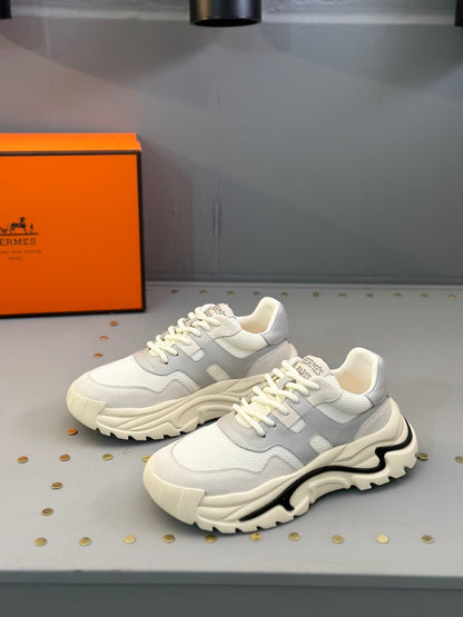HM Men's Sneaker White Grey Mesh Calfskin 541262