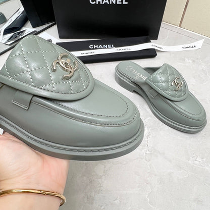 CC Mule Grey Quilted Calfskin