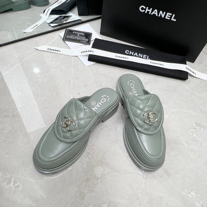 CC Mule Grey Quilted Calfskin