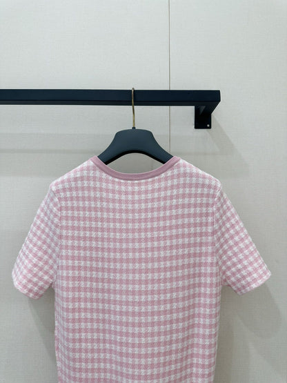 Dior 2026 Checkered Knit Dress Pink Cotton 392531