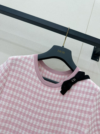 Dior 2026 Checkered Knit Dress Pink Cotton 392531