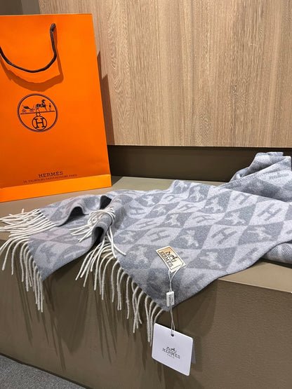 Scarf Cashmere 180 CM In Grey Blue Fine Wool  290424