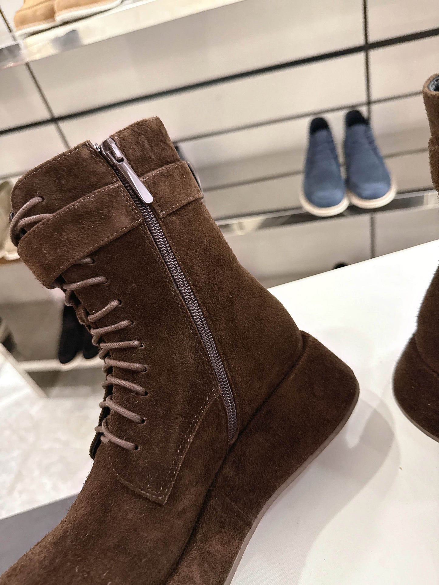 The Row 2025 Lace-up Boot Brown Suede 543370