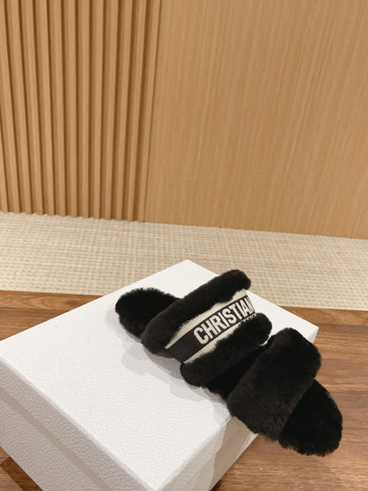 CD Sandal Black White Fleece And Canvas Fabric