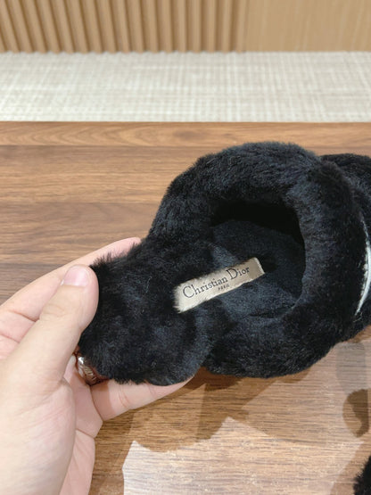 CD Sandal Black White Fleece And Canvas Fabric
