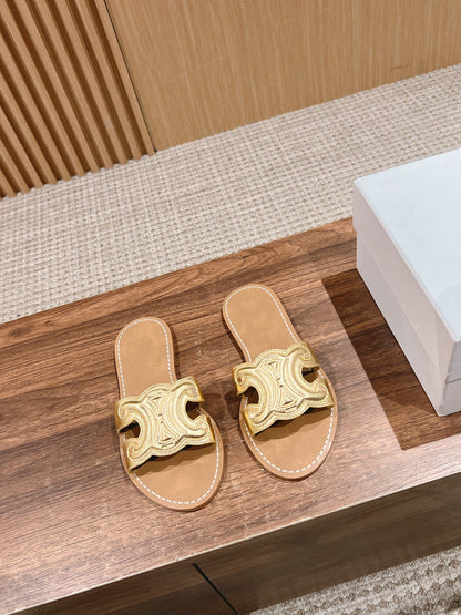 mule triomphe gold brown metalic calfskin