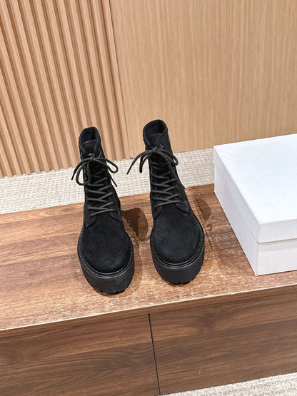 Celine 25 Bulky Lace-up Boot Black Suede 554011
