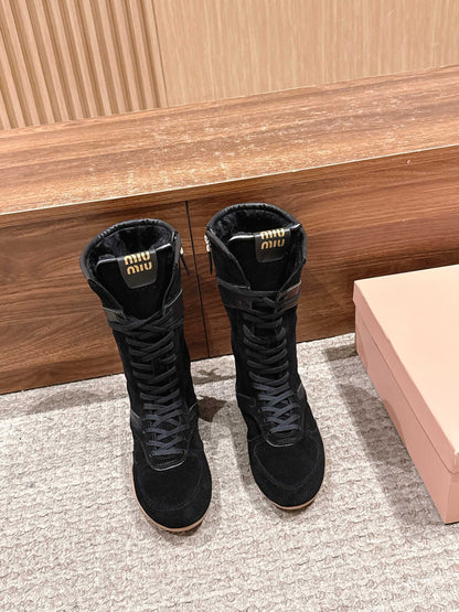 Miumiu 25 Boot Black Suede Calfskin 553694