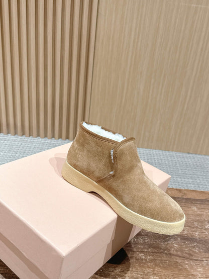 Miumiu 25 Slip-on Boot Light Brown Mix White Suede Wool 553706