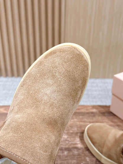 Miumiu 25 Slip-on Boot Light Brown Mix White Suede Wool 553706