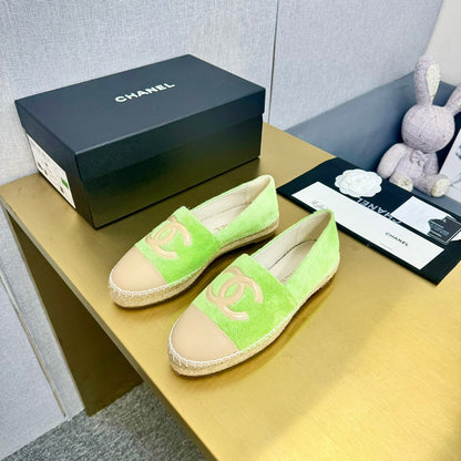 espadrilles green fabric beige calfskin